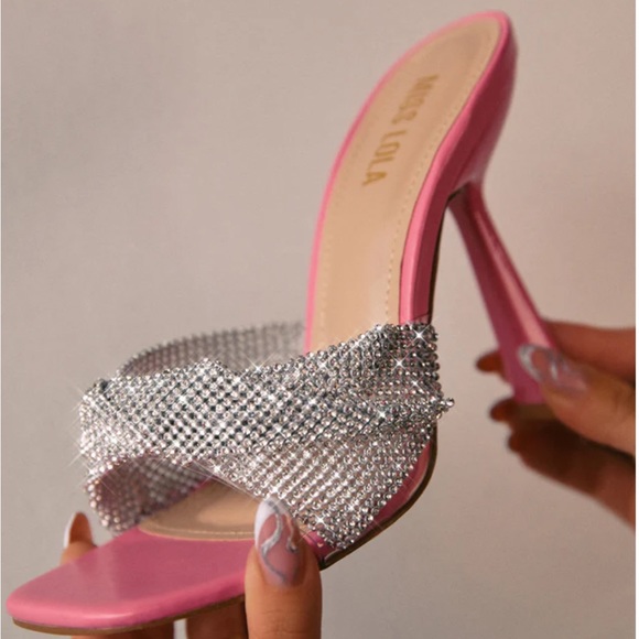 Miss Lola rhinestone pink heels - Picture 1 of 3
